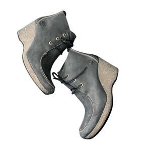 UEC TIMBERLAND Monogram Wallaby BLACK Wedge Genuine Suede Lace Up Booties SZ 8